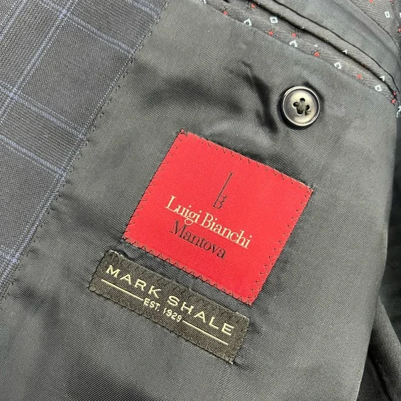 Luigi Bianchi Mantova Navy w/ Blue Plaid Super 120’s Suit 42L - Picture 6 of 11